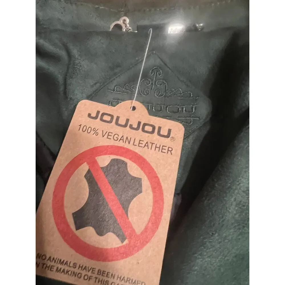 Jou Jou Girls Faux Leather Jacket Green Full Zip Size Medium NWT